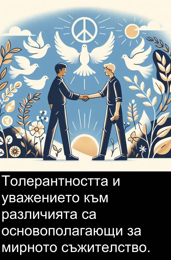 уважението: Толерантността и уважението към различията са основополагающи за мирното съжителство.