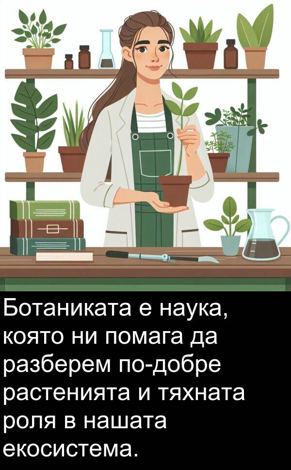 екосистема: Ботаниката е наука, която ни помага да разберем по-добре растенията и тяхната роля в нашата екосистема.