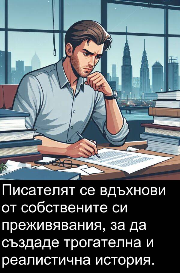 създаде: Писателят се вдъхнови от собствените си преживявания, за да създаде трогателна и реалистична история.