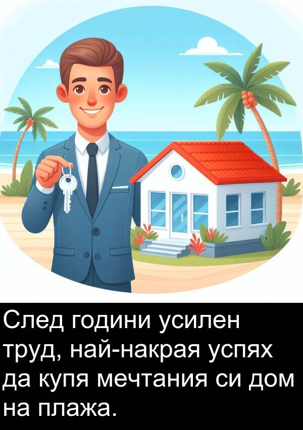 дом: След години усилен труд, най-накрая успях да купя мечтания си дом на плажа.