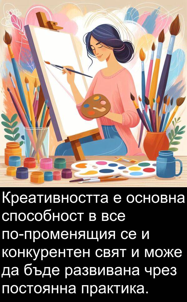 развивана: Креативността е основна способност в все по-променящия се и конкурентен свят и може да бъде развивана чрез постоянна практика.