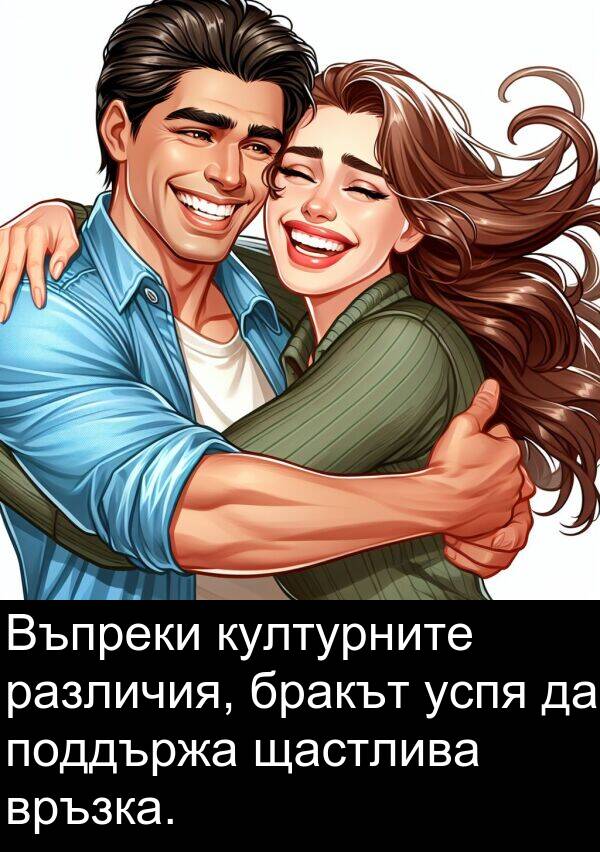 поддържа: Въпреки културните различия, бракът успя да поддържа щастлива връзка.