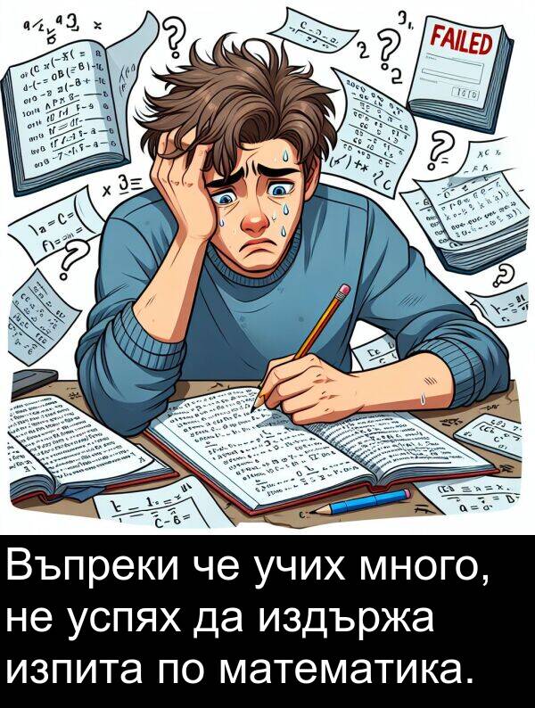 издържа: Въпреки че учих много, не успях да издържа изпита по математика.