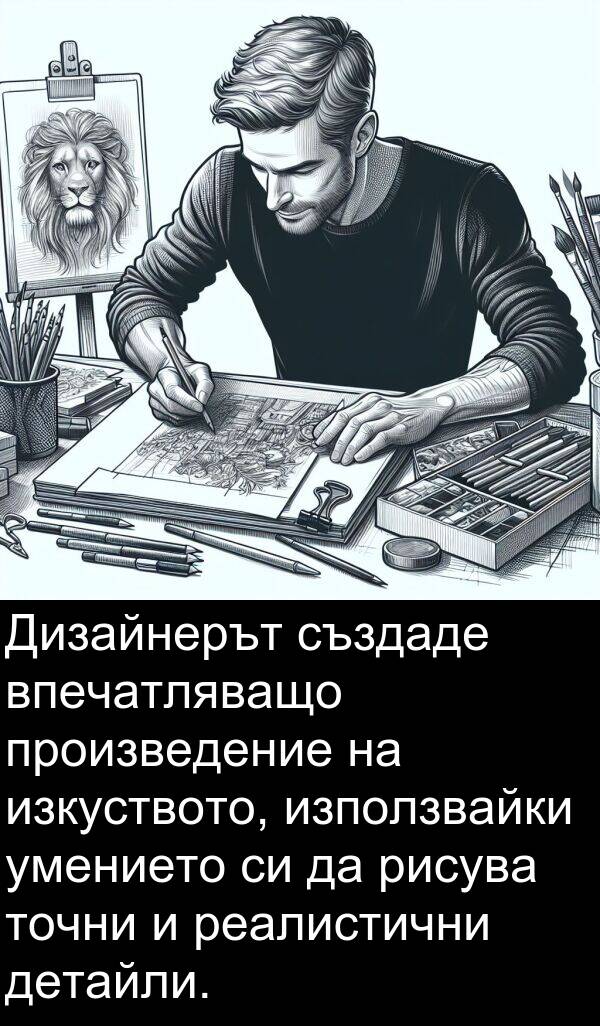 произведение: Дизайнерът създаде впечатляващо произведение на изкуството, използвайки умението си да рисува точни и реалистични детайли.