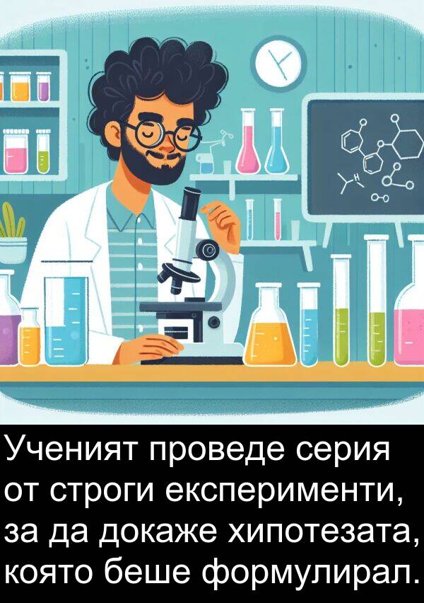 формулирал: Ученият проведе серия от строги експерименти, за да докаже хипотезата, която беше формулирал.