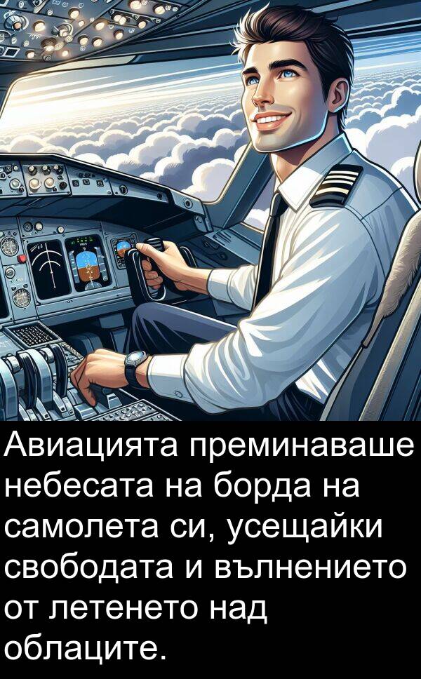 самолета: Авиацията преминаваше небесата на борда на самолета си, усещайки свободата и вълнението от летенето над облаците.
