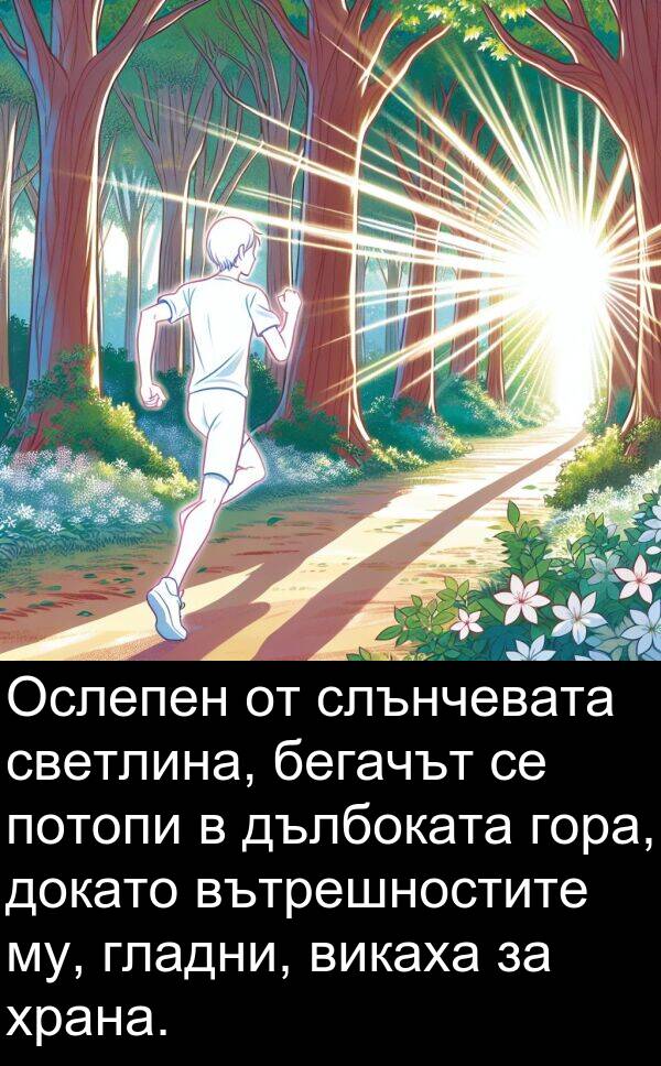 бегачът: Ослепен от слънчевата светлина, бегачът се потопи в дълбоката гора, докато вътрешностите му, гладни, викаха за храна.