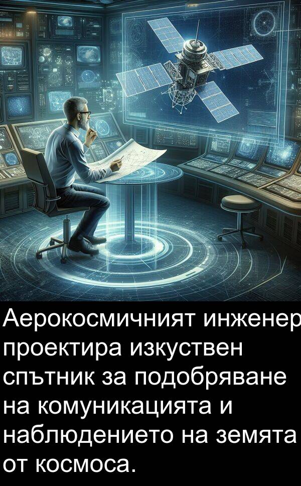 наблюдението: Аерокосмичният инженер проектира изкуствен спътник за подобряване на комуникацията и наблюдението на земята от космоса.