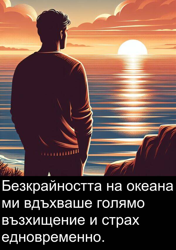 едновременно: Безкрайността на океана ми вдъхваше голямо възхищение и страх едновременно.