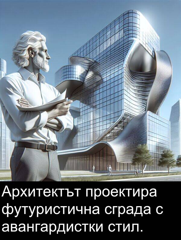 авангардистки: Архитектът проектира футуристична сграда с авангардистки стил.