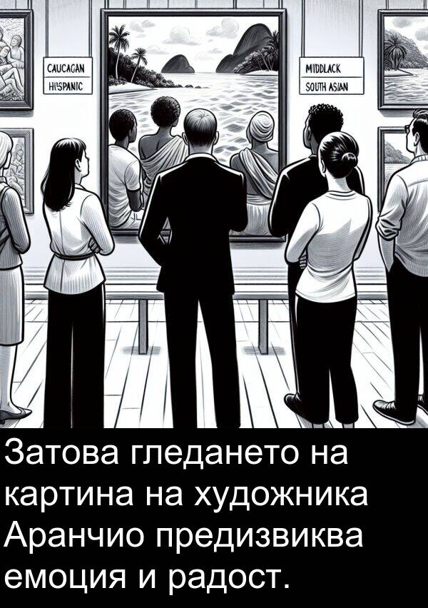 радост: Затова гледането на картина на художника Аранчио предизвиква емоция и радост.