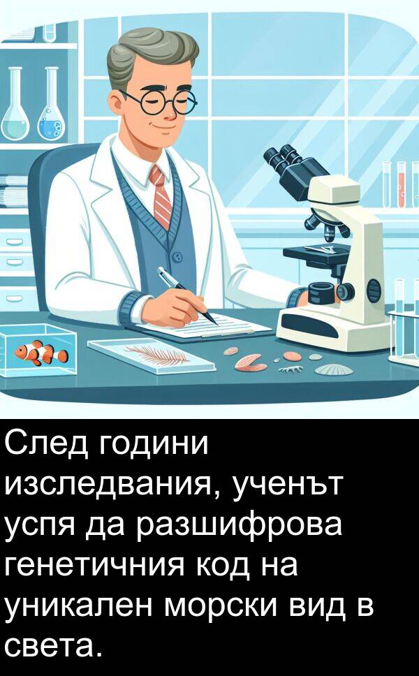 изследвания: След години изследвания, ученът успя да разшифрова генетичния код на уникален морски вид в света.