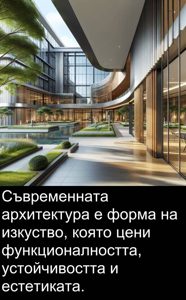 архитектура: Съвременната архитектура е форма на изкуство, която цени функционалността, устойчивостта и естетиката.