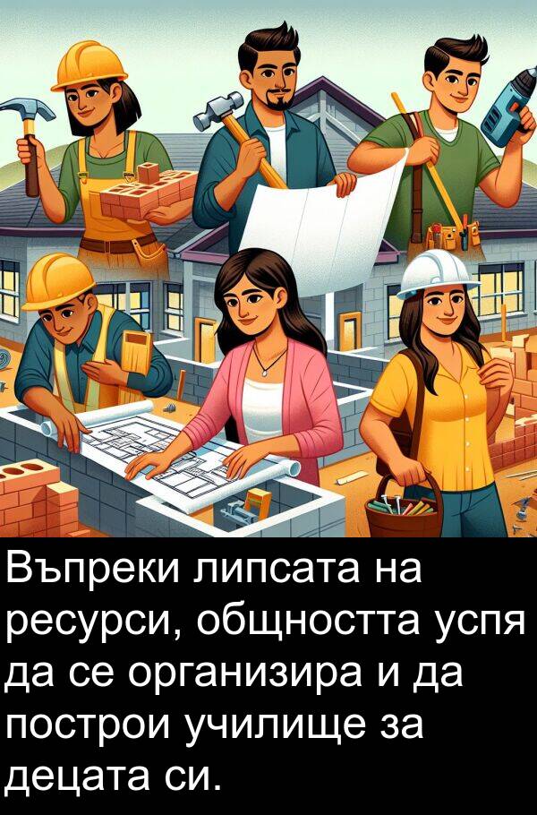 построи: Въпреки липсата на ресурси, общността успя да се организира и да построи училище за децата си.