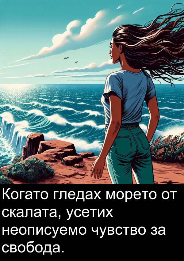 чувство: Когато гледах морето от скалата, усетих неописуемо чувство за свобода.