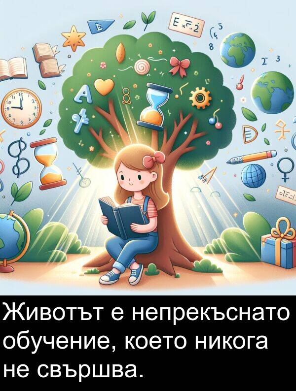 никога: Животът е непрекъснато обучение, което никога не свършва.