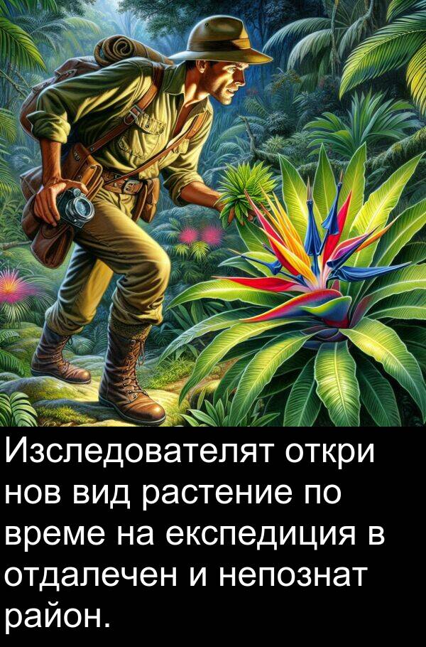 откри: Изследователят откри нов вид растение по време на експедиция в отдалечен и непознат район.