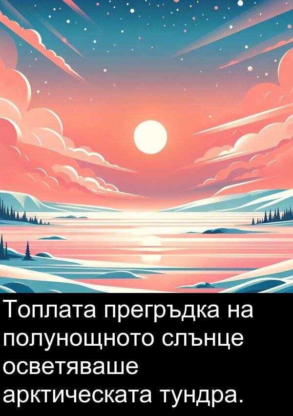 арктическата: Топлата прегръдка на полунощното слънце осветяваше арктическата тундра.