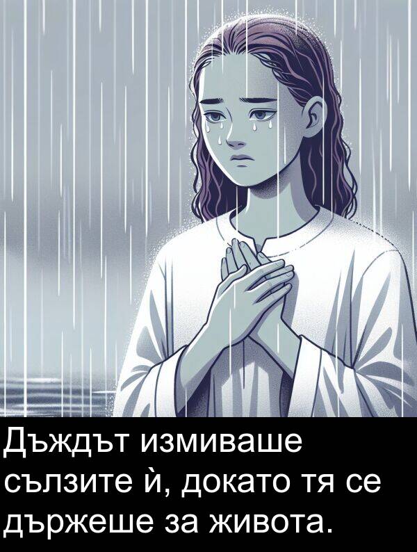 сълзите: Дъждът измиваше сълзите ѝ, докато тя се държеше за живота.