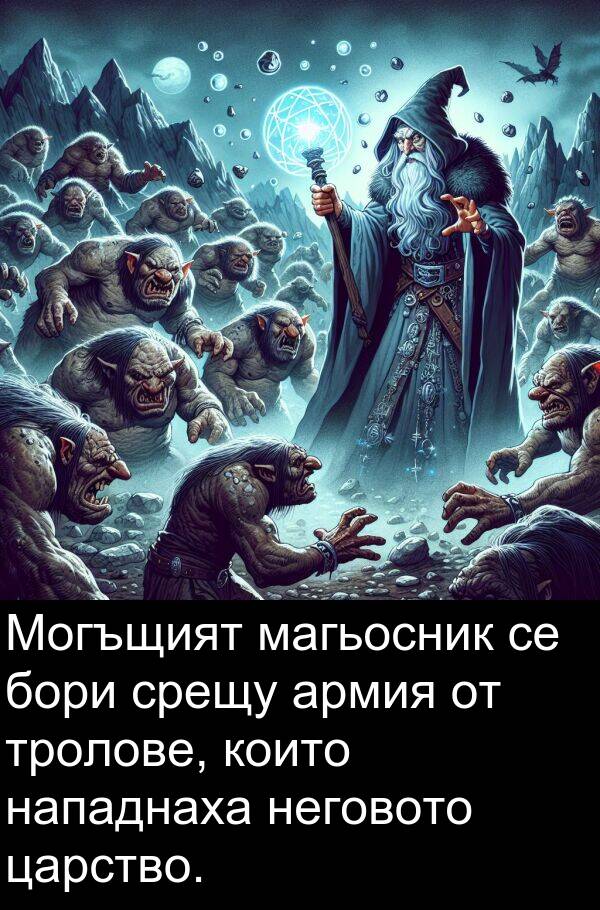 царство: Могъщият магьосник се бори срещу армия от тролове, които нападнаха неговото царство.