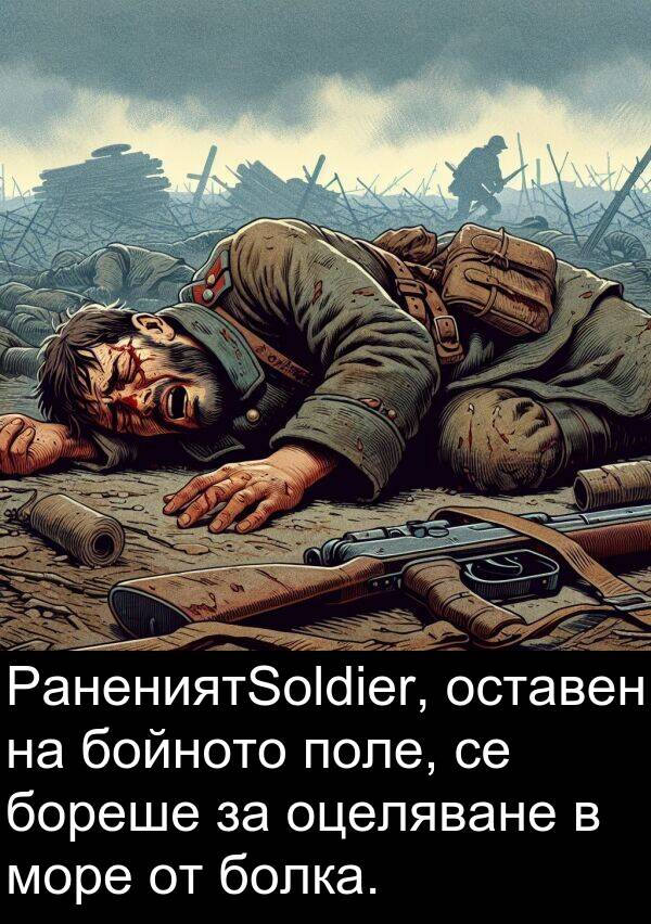 болка: РанениятSoldier, оставен на бойното поле, се бореше за оцеляване в море от болка.