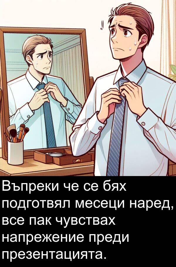 пак: Въпреки че се бях подготвял месеци наред, все пак чувствах напрежение преди презентацията.