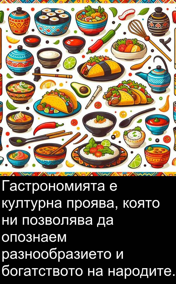 богатството: Гастрономията е културна проява, която ни позволява да опознаем разнообразието и богатството на народите.