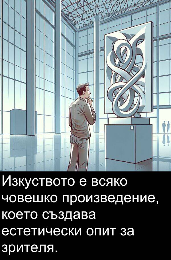 създава: Изкуството е всяко човешко произведение, което създава естетически опит за зрителя.