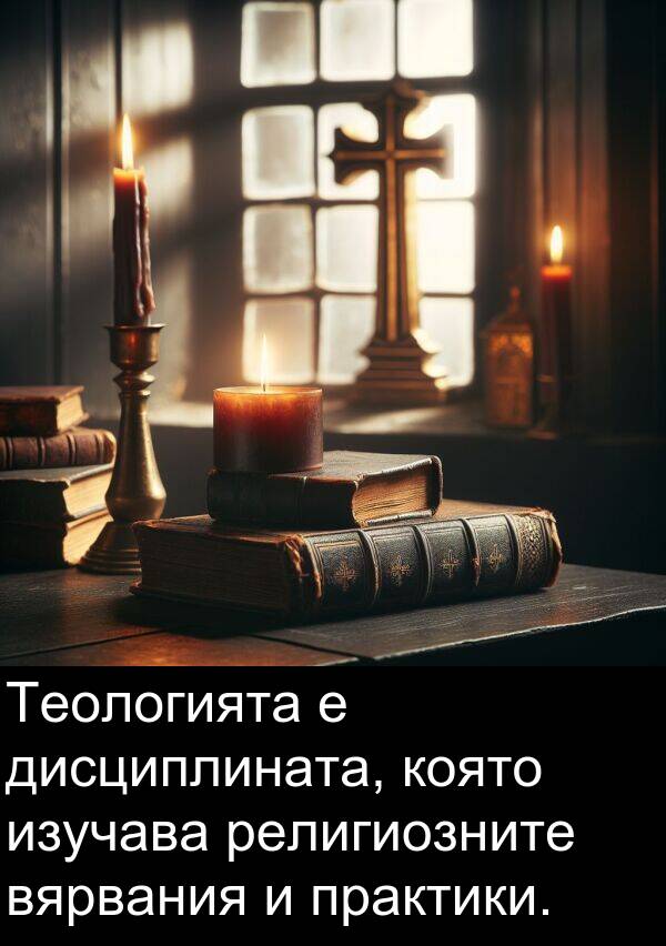 религиозните: Теологията е дисциплината, която изучава религиозните вярвания и практики.