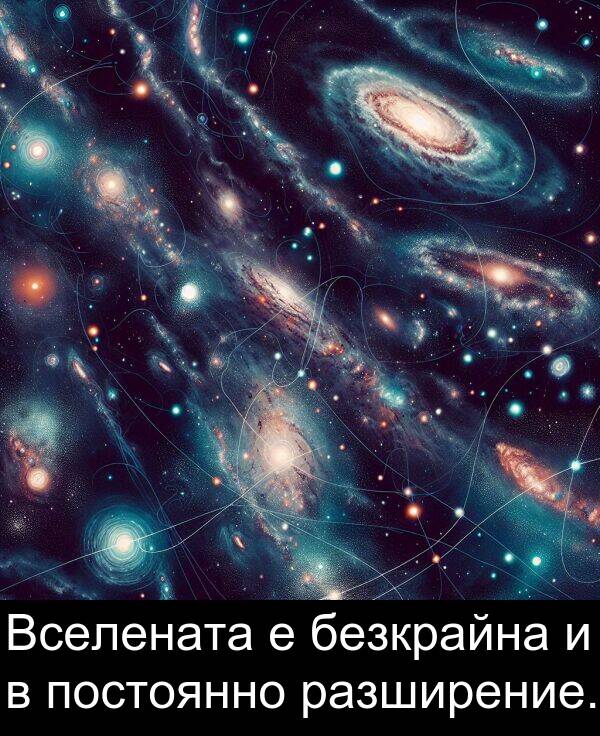 безкрайна: Вселената е безкрайна и в постоянно разширение.