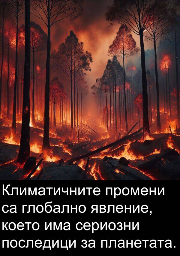 явление: Климатичните промени са глобално явление, което има сериозни последици за планетата.
