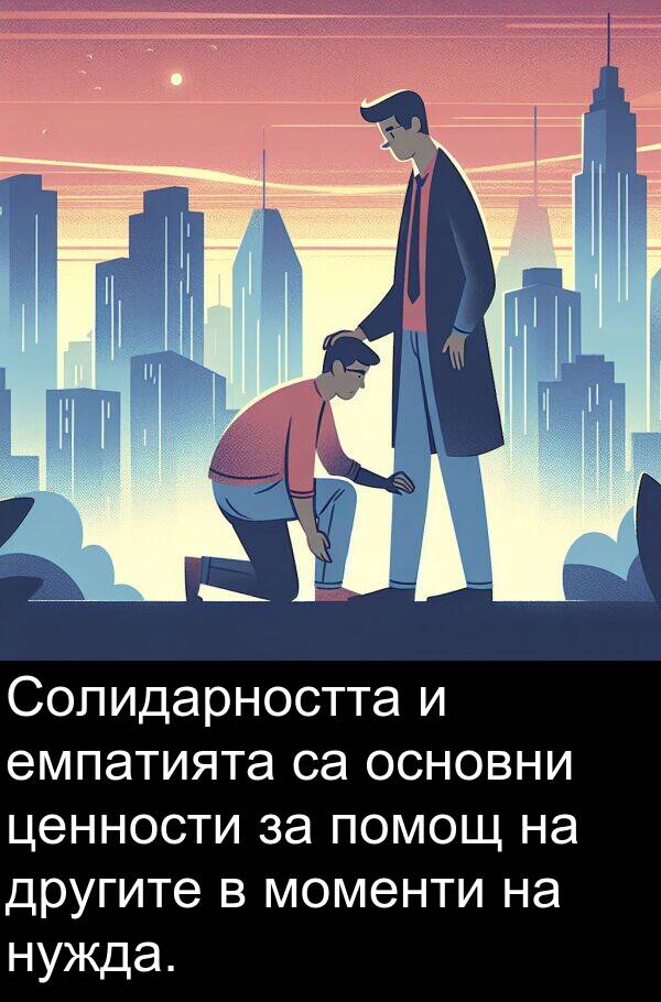 основни: Солидарността и емпатията са основни ценности за помощ на другите в моменти на нужда.