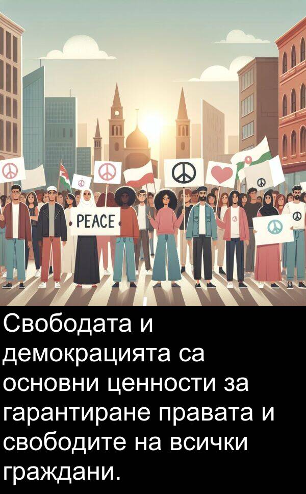 основни: Свободата и демокрацията са основни ценности за гарантиране правата и свободите на всички граждани.