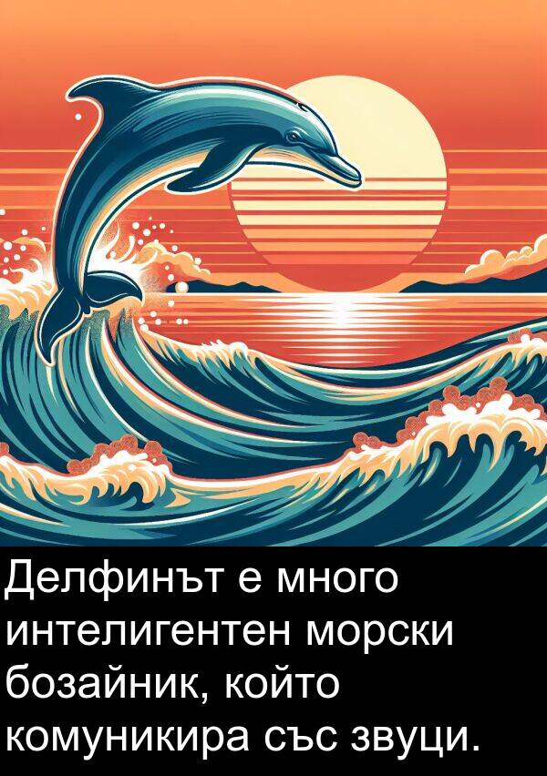 интелигентен: Делфинът е много интелигентен морски бозайник, който комуникира със звуци.