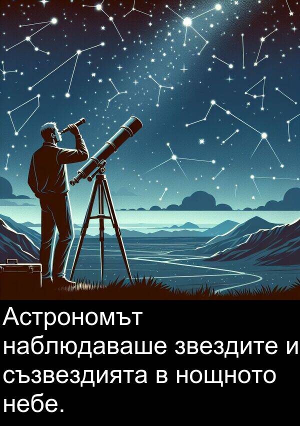 наблюдаваше: Астрономът наблюдаваше звездите и съзвездията в нощното небе.