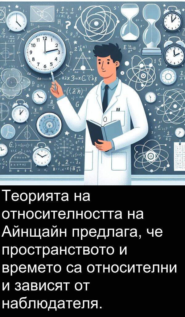 наблюдателя: Теорията на относителността на Айнщайн предлага, че пространството и времето са относителни и зависят от наблюдателя.