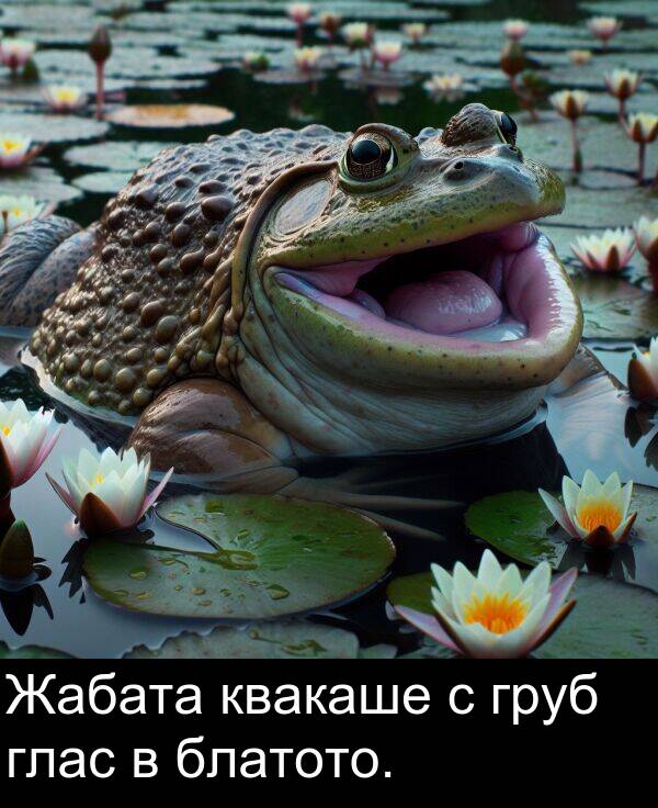 блатото: Жабата квакаше с груб глас в блатото.