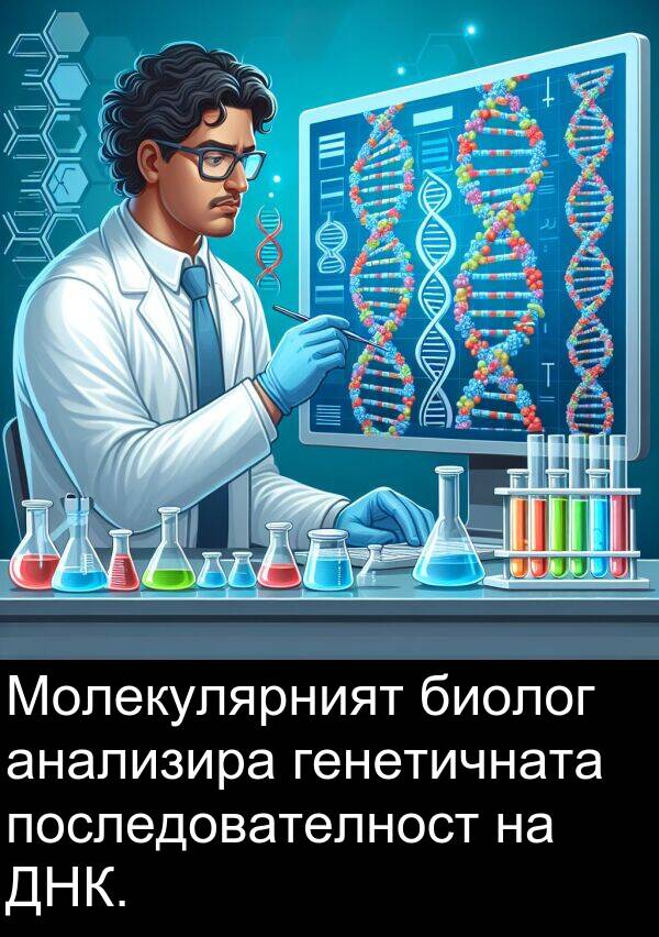 биолог: Молекулярният биолог анализира генетичната последователност на ДНК.