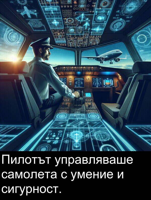 самолета: Пилотът управляваше самолета с умение и сигурност.