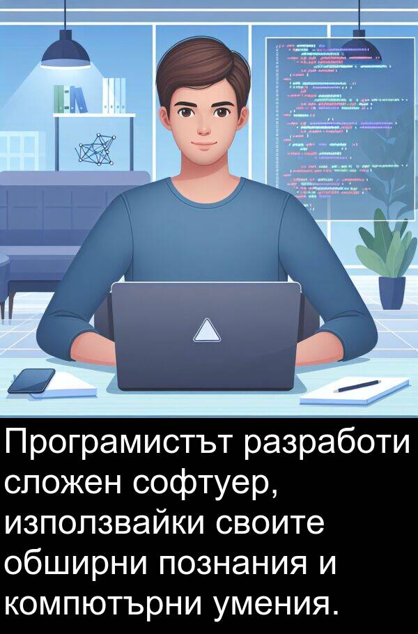 обширни: Програмистът разработи сложен софтуер, използвайки своите обширни познания и компютърни умения.