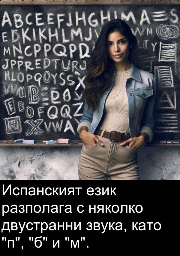 двустранни: Испанският език разполага с няколко двустранни звука, като "п", "б" и "м".