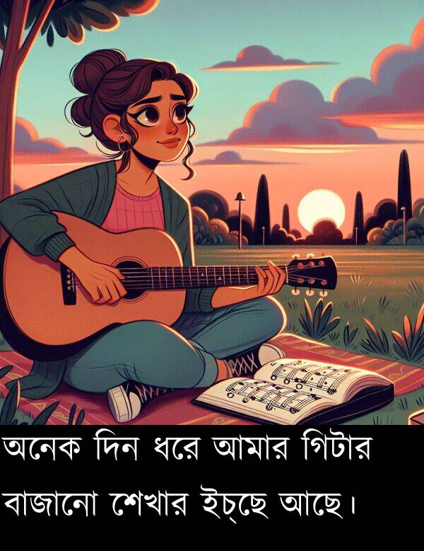 ইচ্ছে: অনেক দিন ধরে আমার গিটার বাজানো শেখার ইচ্ছে আছে।