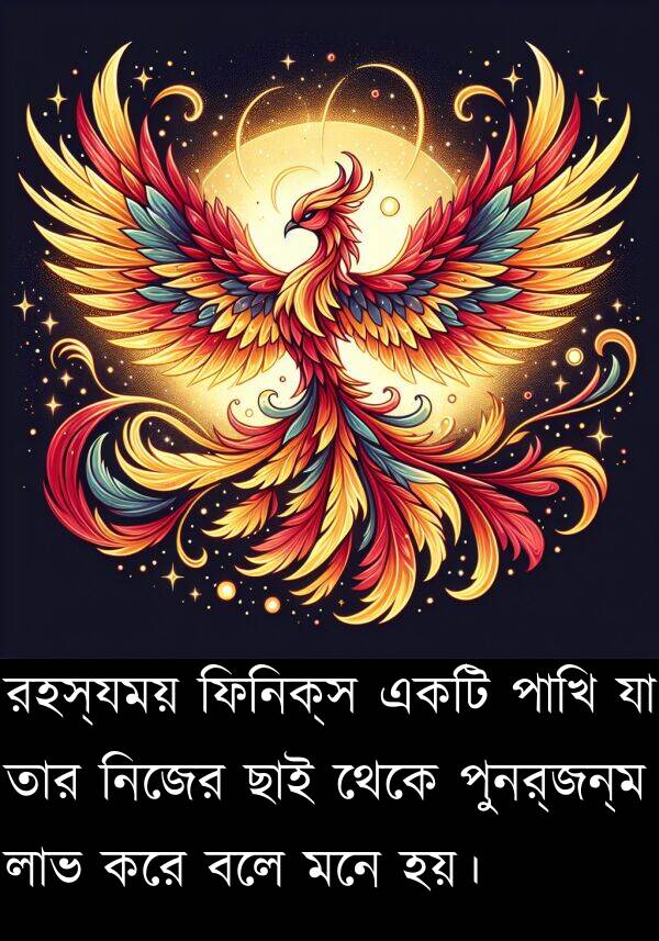 পাখি: রহস্যময় ফিনিক্স একটি পাখি যা তার নিজের ছাই থেকে পুনর্জন্ম লাভ করে বলে মনে হয়।