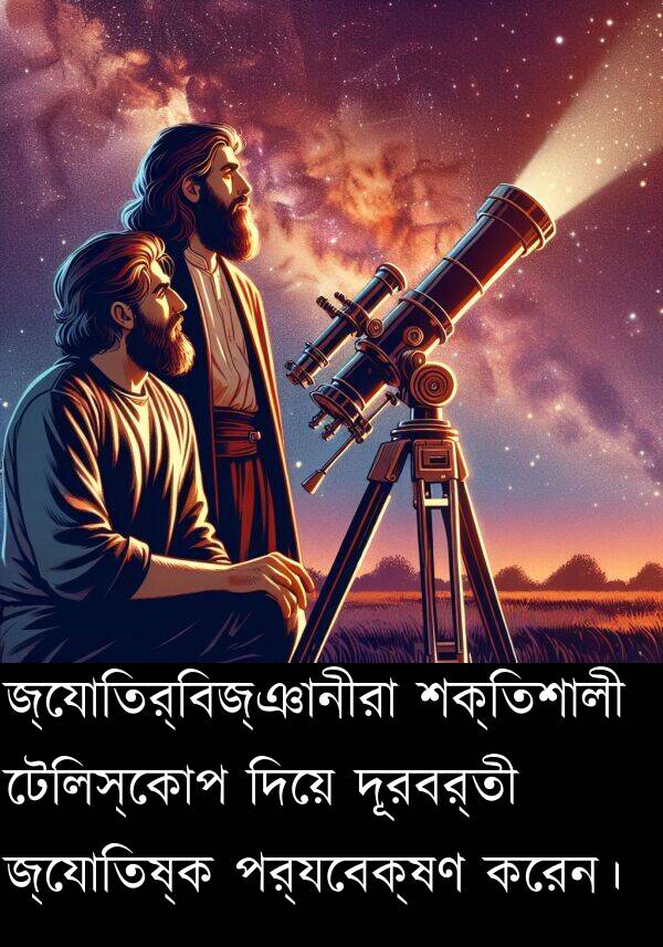 টেলিস্কোপ: জ্যোতির্বিজ্ঞানীরা শক্তিশালী টেলিস্কোপ দিয়ে দূরবর্তী জ্যোতিষ্ক পর্যবেক্ষণ করেন।