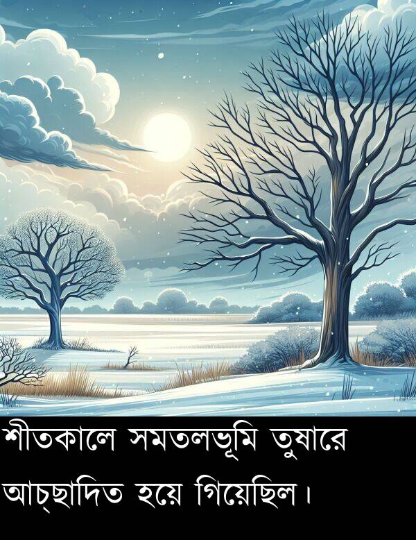 গিয়েছিল।: শীতকালে সমতলভূমি তুষারে আচ্ছাদিত হয়ে গিয়েছিল।