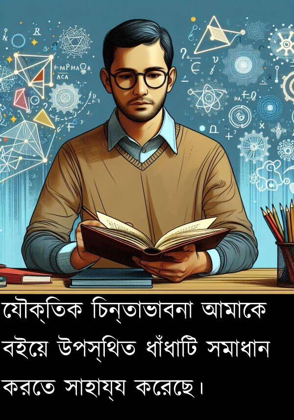 বইয়ে: যৌক্তিক চিন্তাভাবনা আমাকে বইয়ে উপস্থিত ধাঁধাটি সমাধান করতে সাহায্য করেছে।