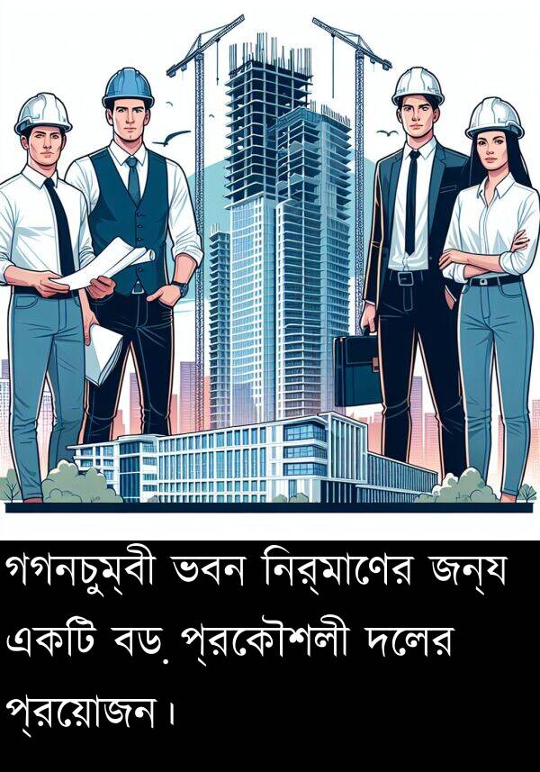 প্রয়োজন।: গগনচুম্বী ভবন নির্মাণের জন্য একটি বড় প্রকৌশলী দলের প্রয়োজন।