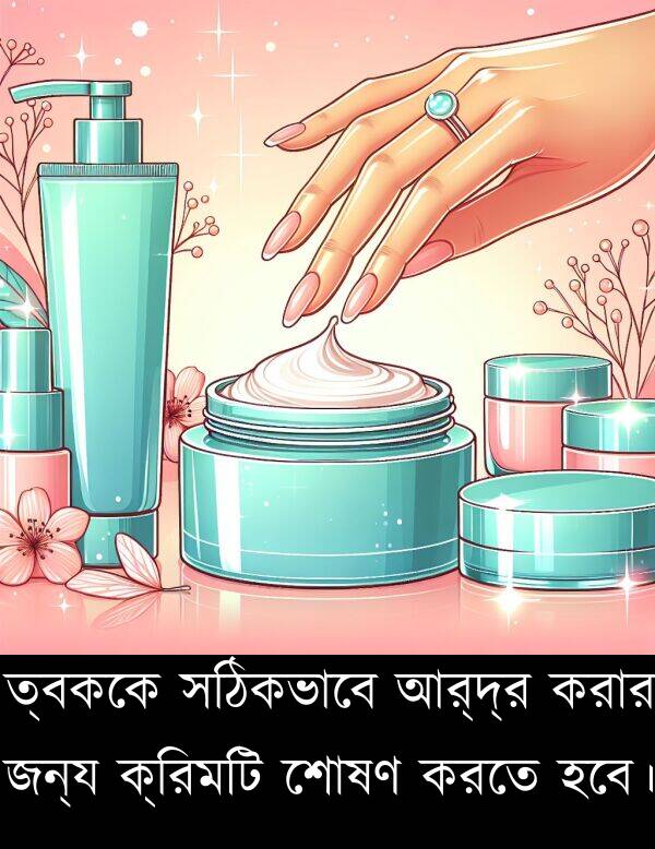 ক্রিমটি: ত্বককে সঠিকভাবে আর্দ্র করার জন্য ক্রিমটি শোষণ করতে হবে।
