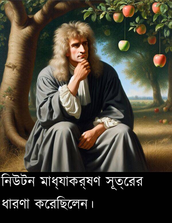 ধারণা: নিউটন মাধ্যাকর্ষণ সূত্রের ধারণা করেছিলেন।