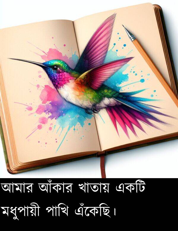পাখি: আমার আঁকার খাতায় একটি মধুপায়ী পাখি এঁকেছি।